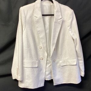 White Bouclé Blazer Jacket - Women's Tailored Coat